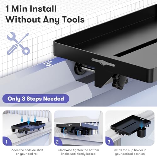 Bedside Shelf, Bunk Bed Table Shelf for Top Bunk, Black Clip On Nightstand with Removable Cup Holder&Power Strip Holder,Bunk Bed Tray for Dorm Bed&Loft Bed,College Dorm Room Essential(Updated Version) - color: Black