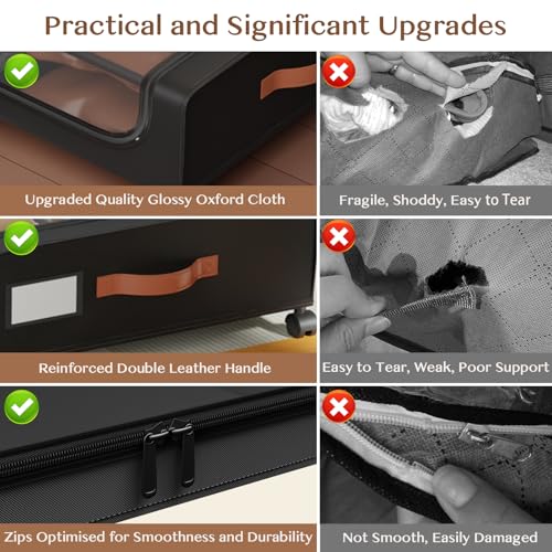 Under Bed Storage with Wheels, UnderBed Storage Containers with Clear Lid and Handles, XXL 60L Under the Bed Storage Bins Drawers for Clothes,Blankets,Shoes,Books (BLACK, 2 PACK) - color: BLACK, size: 2 PACK