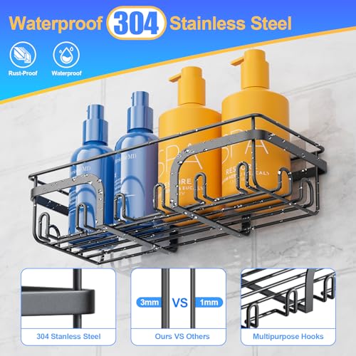 5 Pack Adhesive Shower Caddy, No Drilling Shower Shelves, Rustproof Stainless Steel Bath Shower Organizers, Large Capacity Shower Rack for Bathroom Storage & Home
