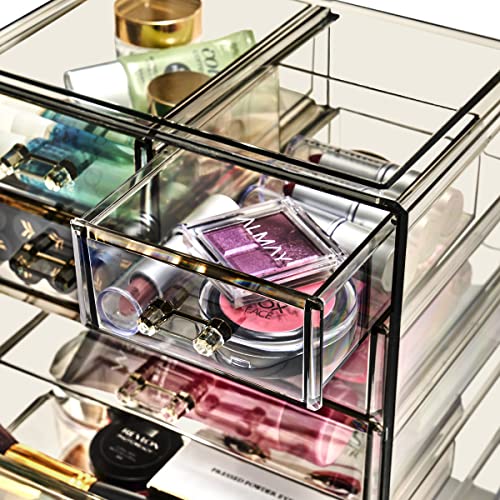 Sorbus Acrylic Makeup Organizer Set, 7-Drawer Vanity & Countertop Cosmetic Storage with Small & Wide Drawers, Black Jewel Makeup Storage for Brushes, Lipsticks, Jewelry, Holiday Gift for Women & Teens - color: Black Jewel, style: 3 Large, 4 Small Drawers