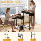 Small Rolling Standing Desk, Height Adjustable Mobile Sturdy Desk with 2 Fabric Drawers & Storage Shelf, Portable Sofa Side Laptop Table for Home Office, Small Spaces, 31.41" x 15.74", Rustic Brown