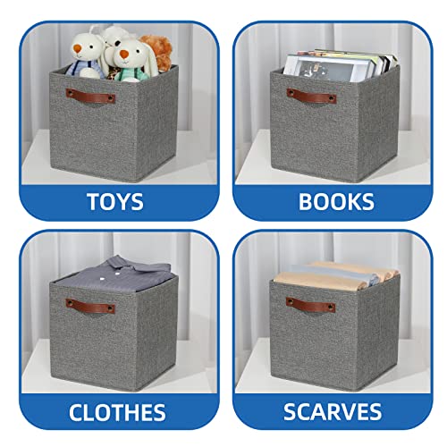 Temary 11 Inch Cube Storage Bins 4PCs Fabric Storage Cubes Storage Baskets Organizer with Handles, Foldable Baskets for Organizing Clothes, Toys, Towels (Grey, 11x11x11) - color: Grey, size: 11×11×11