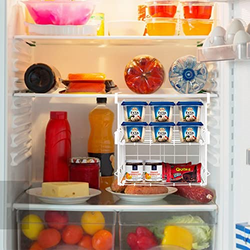 Hanging Under Shelf Storage Basket, 2 Pack Foldable Under Cabinet Metal Desk Storage Wire Rack Organizer for Kitchen Pantry Bookshelf Office Home, Easy to Install Slide-in Under Shelves (White) - color: White 2