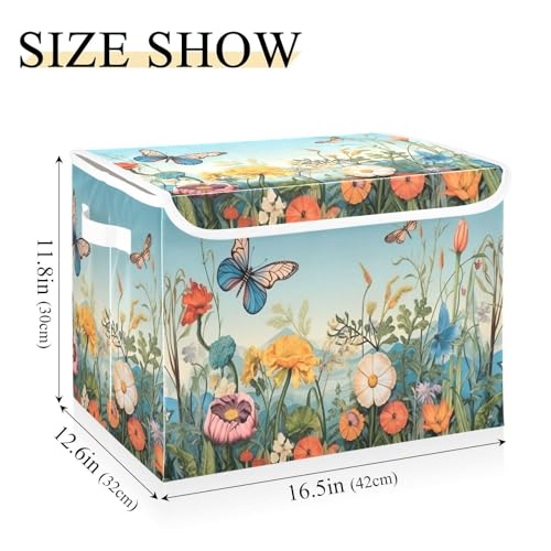 xigua Colorful Flower Pattern Storage Bins with Lids and Carrying Handle,Foldable Storage Boxes Organizer Containers Baskets Cube with Cover for Home Bedroom Closet Office - color: Colorful Flower Pattern