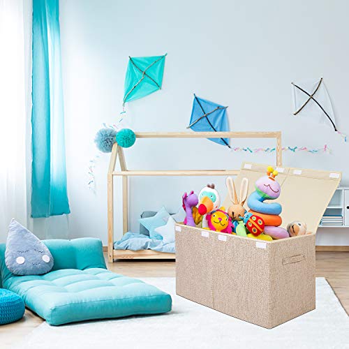 2 Pack Large Toy Box Chest Storage with Flip-Top Lid, Sturdy Kids Toy Storage Bin Boxes Container for Boys, Girls, Nursery, Closet, Bedroom, Playroom 25"x13" x16"(Linen Beige) - color: 2Pack Large Beige