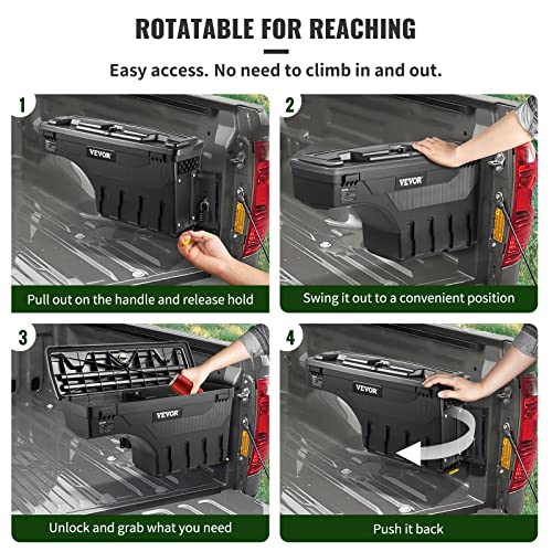 VEVOR Truck Bed Storage Box, Lockable Lid, Waterproof ABS Wheel Well Tool Box 6.6 Gal/20 L with Password Padlock, Compatible with Tundra 2007-2021, Passenger Side, Black - size: Passenger Side, style: Toyota Tundra