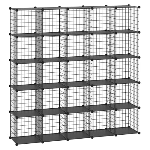 HUBSON Wire Cube Storage Organizer, Book/Toy/Craft/Potted Plants and petCloset Organizers and Storage Shelves, 25-Cube Freely Combinable Metal Grids Storage Shelf,Black Plus Iron - color: Black Plus Iron, size: 25 Cubes