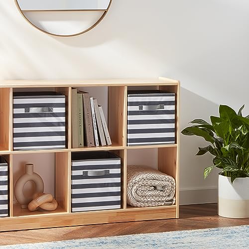 Amazon Basics Collapsible Fabric Storage Bins with Handles, Cube Organizer for Organizing, 13"x13"x13", White/Light Grey Stripe, 6-Pack - color: White/ Light Grey Stripe, size: 13"x13"x13"