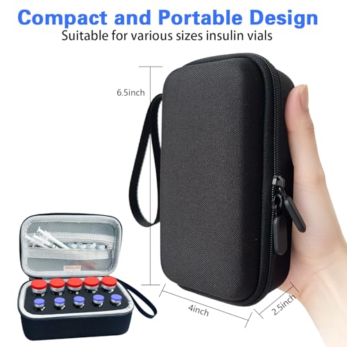 Insulin Peptide Vial Storage Case - Vial Holder for Fridge - 10 Slots Insulin Vial Case for 10ml and 3ml Vials，Black，（case only）