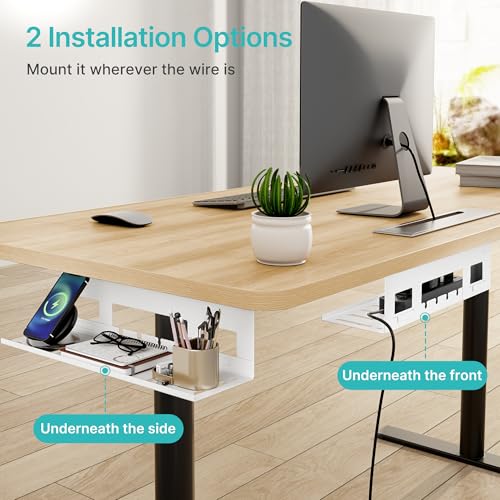 PEGZONE Under Desk Cable Management Tray, 15.7 Inches Metal Cord Organizer Rack, Desk Tray for Power Strip, Cord, Wire, Easy Mounting Cable Management Under Table for Home Office, White - color: White, size: 15.7"