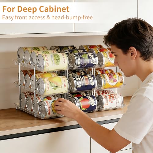 LXLXXL Can Organizer For Pantry Canned Food Goods Organizer For Cabinet Clear Automatic Rolling Can Storage Organizer Pantry Holders Rack, Holds Up to 48 Cans - size: 4Tier*3