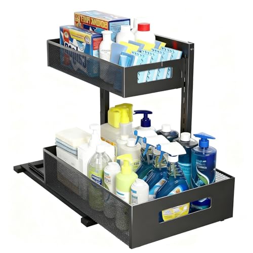 Under Sink Organizer, Adjustable Height 2 Tier Under Sink Organizers and Storage Multi-Purpose Under Sink Storage for Bathroom Kitchen - color: 1 Pack-Black-New