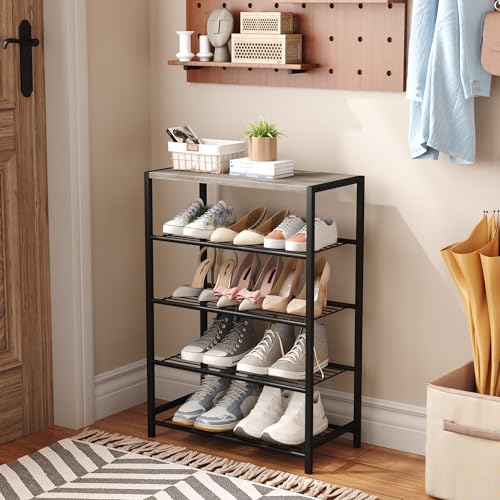 HOMEFORT 5 Tiers Shoe Rack Organizer,23" Shoe Storage Shelf for Closet, Shoe Rack for Entryway, Each Tier Fits 3 Pairs, Shoe Stand with Metal Shelves and MDF Top Board, Washed Gray - color: Washed Gray, size: 5-Tier (11.8"D x 23.23"W x 32.68"H)