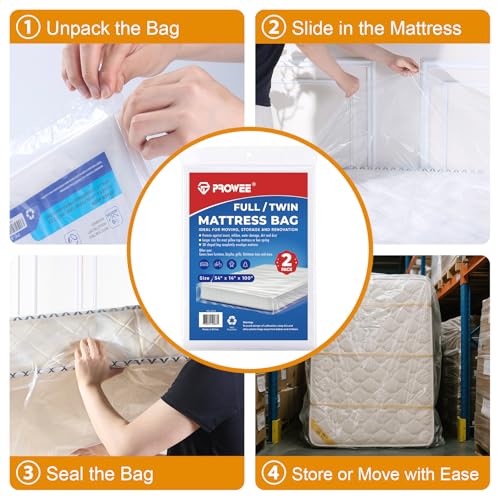 2 PK Twin/Full Mattress Bags for Moving Storage,Waterproof Plastic Full Size Mattress Cover for Moving,Clear Plastic Mattress Protector - size: Full/Twin XL,2 Pack, style: Economical Protection(1.5Mil Thick)