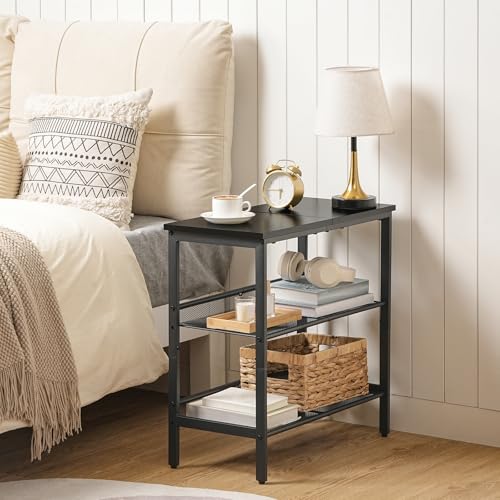 HOOBRO Black Side Table, 3-Tier Metal Side Table, Small Black Table with 2 Flat or Slant Adjustable Shelves for Small Spaces, Hallway, Living Room, Bedroom, Sturdy, Easy Assembly, Black BB23BZ01G1 - color: Black