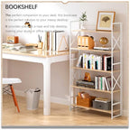 4NM Extra Wide 5 Tiers No Assembly Book Shelves, 51.2" H Folding Bookshelf Bookcase Open Industrial Foldable Shelves for Bedroom, Living Room, Home Office - Natural White - color: Natural White, size: Wide XX 5-Tier
