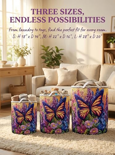 Quilted Laundry Basket with Handles, Boho Floral Quilted Storage Hamper, Large Soft Fabric Laundry Basket for Nursery, Bedroom, Laundry Room,Clothes & Toys (Pattern 04, Large (28"H x 20"W x 20"L)) - color: Pattern 04, size: Large (28"H x 20"W x 20"L)