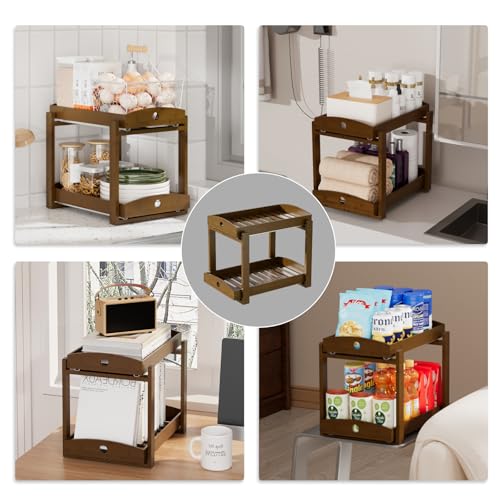 Bamboo Wood Under Sink Organizer 1 Pack, Pull Out Cabinet Organizer 2 Tier Under Sink Organizers and Storage w/Sliding Drawer Sturdy Easy Assembly for Kitchen Bathroom Undersink (Walnut, 2 Packs) - color: Walnut