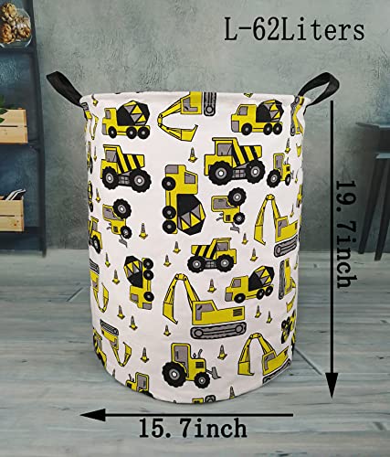 KUNRO Kids Laundry Hamper Clothes Gift Basket Storage Laundry Baskets Organizer Bin with Handles for Nursery Room (Excavator) - color: Excavator