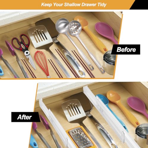 6 Pack Drawer Dividers for Clothes, 2.3" High 13"-21" Adjustable Drawer Dividers Expandable Dresser Drawer Organizer, Clear Drawer Separators for Clothes, Underwear, Cosmetic, Kitchen Utensils Storage - color: Clear, 2.3" High 13-21" Long, size: 6 Pack
