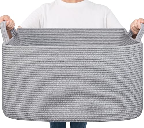 Goodpick Large Toy Basket for Blankets, Baby Laundry Basket, Storage Baskets for Organizing, Laundry Hamper for Dirty Clothes, Towel, Woven Rope Storage Baskets, 21.6" x 14.9" x 11.8", Gray - color: Grey, size: Large(21.6"L x 14.9"W x 11.8"H)