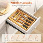 Lifewit Silverware Drawer Organizer, Utensil Tray for Kitchen, Flatware and Cutlery Holder, Storage for Spoons Forks Knives, 25 x 39cm, Natural - size: 9.9''W x 15.5''D