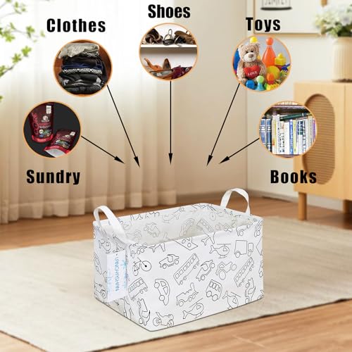 LANGYASHAN Rectangular Storage Bin Collapse Canvas Fabric Cartoon Storage Basket with Handles for Organizing Home Kitchen Boys and Girls Toys Office Closet Shelf Baskets (Rec Vehicle) - color: REC Vehicle
