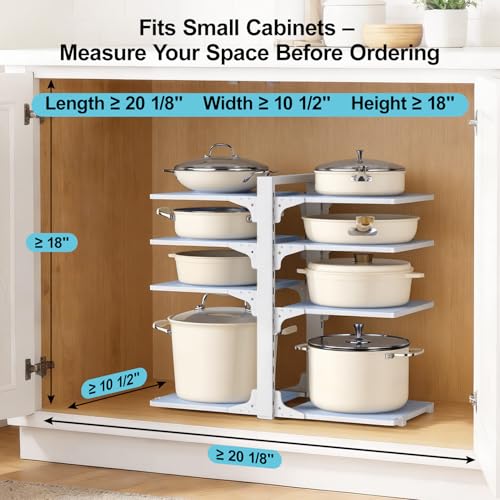LAMU Pots and Pans Organizer under Cabinet, 8 Tier Heavy Duty Pan Organizers inside Cabinet, Adjustable Pot Rack for Small Kitchen Storage, 15" Height Holds Cast Iron Pans and Skillets White - color: White