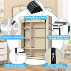 Calmootey Portable Closet Organizers, Clothing Storage, Wardrobe with 6 Shelves and Hanging Rod, Non-Woven Fabric Cover with 4 Side Pockets, Beige - color: Beige