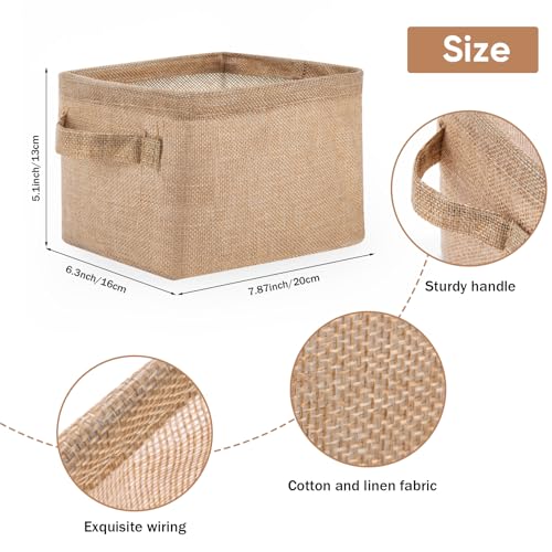 AARAINBOW Small Storage Basket Bins Canvas Mini Storage Cubes Storage Basket for Makeup, Baby Toys Liners, Books Nursery Storage Baskets with Handles for Shelves & Desks (3 Jute Gray) - color: 3 Jute Gray