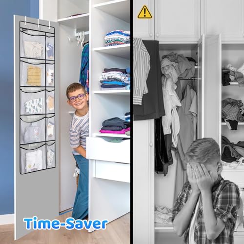 Weekly Kids Clothes Organizer - Day of Week School Clothing Organizer, Monday to Friday Time Save, No Odour, 5-Shelf Hanging Closet Storage (Grey), 2 Pack
