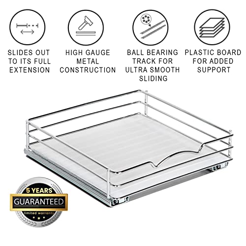 Pull-Out Cabinet Spice Rack Organizer - Slim Slide-Out Storage for Spices, Bottles & Jars, Premium Heavy-Duty Steel, Easy Install for Narrow Kitchen Cabinets - 10 ⅜ W x 10 ⅜ D x 2 ¾ H, Chrome - size: 10 Inch - Single