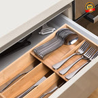 guiogc Bamboo Silverware Organizer, Kitchen Silverware Drawer Organizer, Utensil Tray Holder, Cutlery Tray for Spoons, Forks, Knives - size: Double Layer-Medium