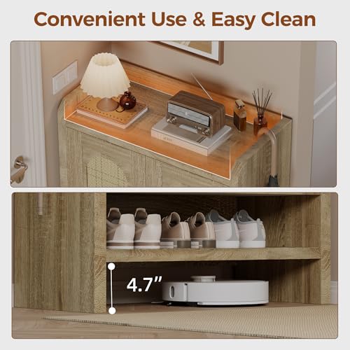 Mericonia 6-Tier Shoe Cabinet Storage for Entryway, Rattan Shoes Organizer Cabinets with Doors, Wooden Shoe Rack, Farmhouse Boho Wood Storage Cabinet (Natural, 6-Tier) - color: Natural, size: 6-tier