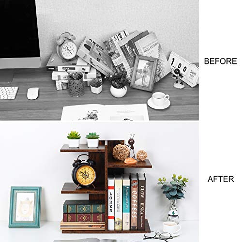 PAG Wood Desktop Shelf Small Bookshelf Desk Supplies Organizers and Accessories Storage Display Rack Office Decor for Women, Antique Brown - color: Antique Brown, size: Style 5