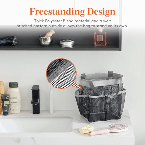 Lifewit Mesh Shower Caddy Portable for College Dorm Room Essentials with 7 Pockets, Freestanding Hanging Organizer Basket, Quick Dry Tote Bag for Camping, Bathroom, Beach, Travel, 1 Pack, Grey - color: Grey