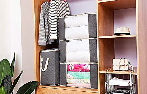 2 Pack Foldable Large Storage Bags 20 x 14 x 20 (L x W x H) inch for Comforter Quilt Blanket Clothes with Clear Window & Handles - Easy to Fit King Size Comforter Set - Closet Under Bed Organizer - size: Large (Erect), style: Set of 2