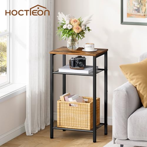 Hoctieon 3 Tier End Table, Telephone Table, Narrow Side Table with Storage, Nightstand for Small Spaces, Metal Frame, For Living Room, Bedroom, Sofa Couch, Hall, Easy Assembly, Rustic Brown - color: Rustic Brown, size: 1 Pack
