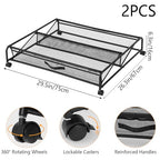 Under Bed Shoe Storage Organizer, 2-Pack Metal Mesh Storage Drawers with Wheels – Rolling Underbed Shoe Organizer for Space Saving Bedroom Organization (Black)