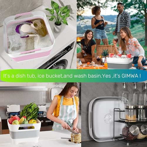 GIMWA 2.6 Gal(10L) Collapsible Wash Basin for Baby Bottles, Gray Space-Saving Collapsible Dish Basin with Drain Plug for bottle washing, Collapsible Bucket for RV Kitchen Essentials - color: Gray