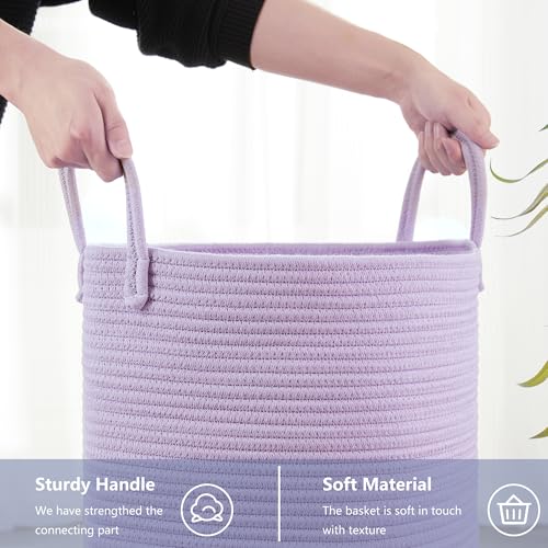 80L Extra Large Purple Hamper Laundry Basket for Nursery Kids 16Dx22H inches Tall Lavender Blanket Basket for Girls Cotton Rope Lilac Clothes Hamper in Bedroom - color: Purple, size: Extra Large (80L)