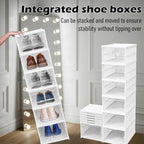 Foldable Shoe Storage Box, No Assembly 6 Tiers Shoe Organizer with Clear Door, Stackable Shoe Sneaker Standing Rack for Entryway Living Room Bedroom