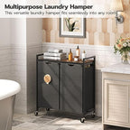 HOOBRO Laundry Hamper, Laundry Sorter 2 Section, 2 × 13 Gal (49.5L), Laundry Basket with Wheels, Rolling Cart, Pull-Out and Removable Oxford Fabric Bags, Rustic Brown and Black BF72XY01