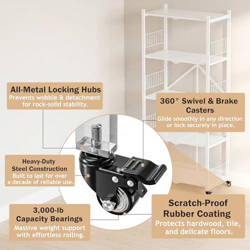 Folding Shelves No Assembly, 5 Tier Heavy Duty Foldable Storage Shelves with Wheels, 220LBS Per Shelf Metal Collapsible Rack for Garage Pantry, White - color: White/5-tier