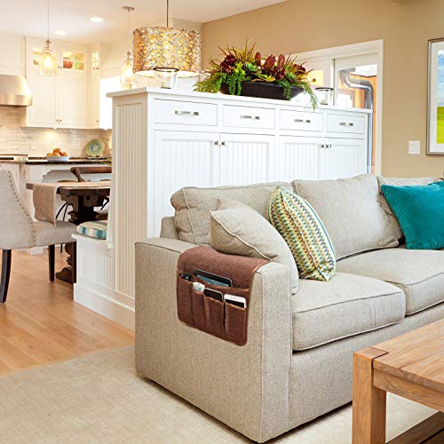 Sofa Armrest Organizer Non-Slip Remote Control Holders for Recliner Couch Chair Armchair Caddy with 5 Pockets for Table,Cell Phone,Ipad,Magazines,Books (Coffee, 13 x 35 Inch) - color: Coffee, size: 13 x 35 Inch