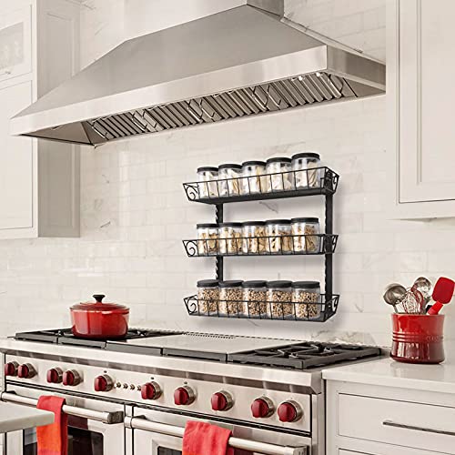 SWOMMOLY Adjustable Wall Mount Spice Rack, 3-Tier Dual-use (Multi-use) Organizer, Black - color: Black, size: 3-Tier