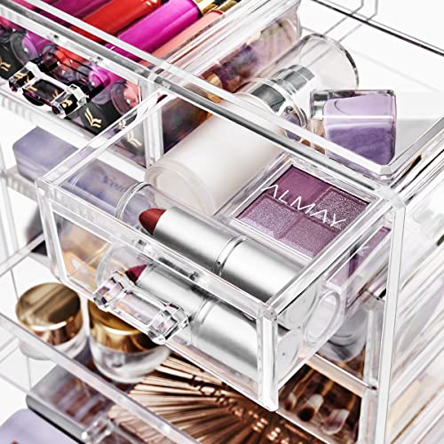Sorbus Acrylic Makeup Organizer Set, 6-Drawer Vanity & Countertop Cosmetic Storage with Small & Wide Drawers, Clear Makeup Storage for Brushes, Lipsticks, Jewelry – Holiday Gift for Women & Teens - color: Clear, style: 4 Large, 2 Small Drawers