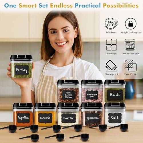 Shazo 9 PC Airtight Food Storage Containers - BPA Free Clear Plastic Snack & Spice Containers with Easy Lock Lids - Kitchen and Pantry Organization for Herbs, Coffee, Tea - 0.5L / 2.1 Cups - color: Black - 9 Pc, size: 9 Pc - 0.5 Liter