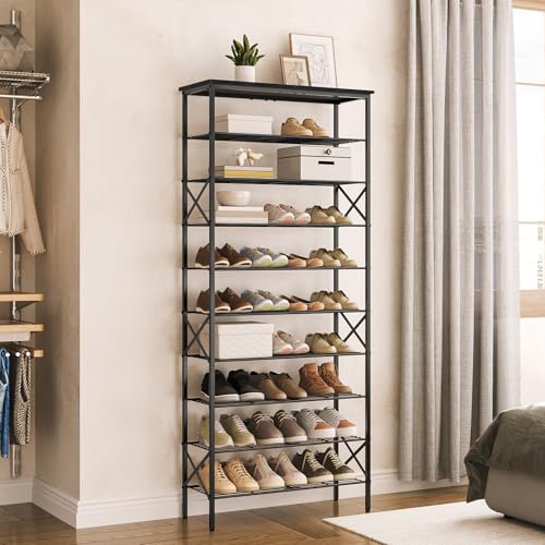 YATINEY 10 Tier Shoe Rack, Large Capacity Shoe Storage Organizer Holds 40 Pairs, Sturdy and Stable, for Entryway, Hallway, Closet, Dorm Room, Black SS10BB - color: Black, size: 27.8" x 10.8" x 65.7"