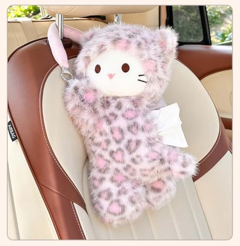 Tissue Box Cover Plush Tissue Box Holder for Car, Home, Decorative Holder/Organizer for Bathroom Vanity Countertop, Nightstands, Office Desk-Pink Leopard Cat - color: Pink Leopard Cat